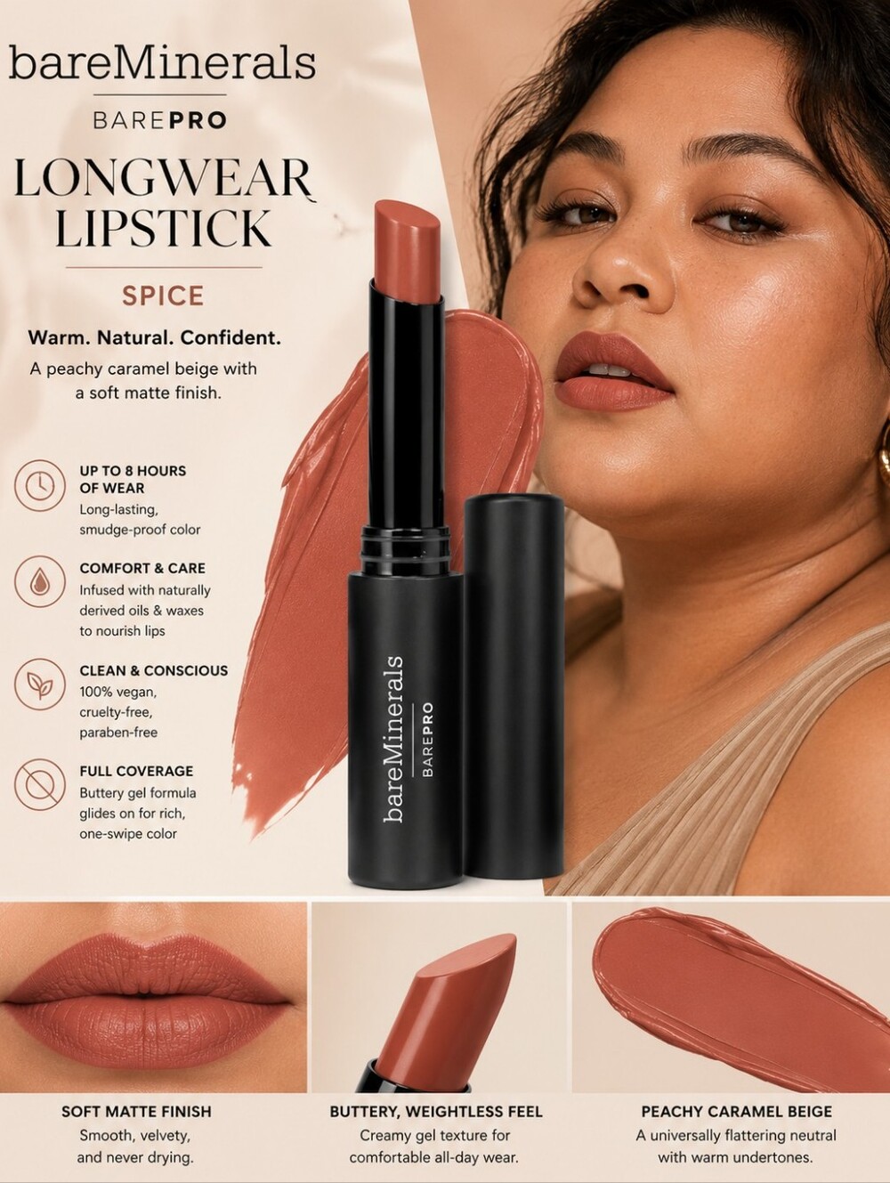 bareMinerals BarePro Longwear Lipstick - Spice